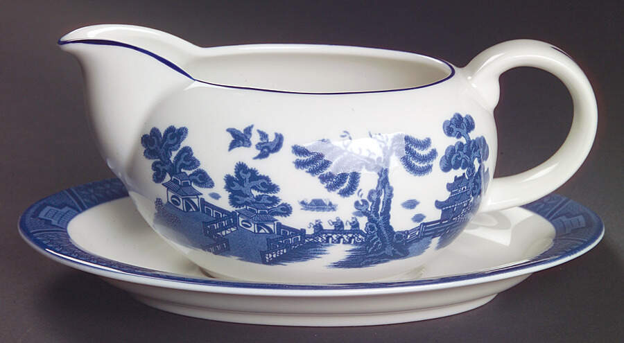 Real Old Willow (No Gold) Gravy Boat & Underplate by Royal Doulton-1