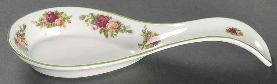 Old Country Roses White (Green Trim) Spoon Rest/Holder (Holds 1 Spoon) by Royal Albert-1