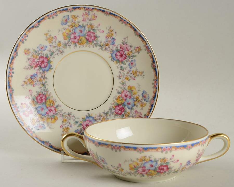 2414 Flat Cream Soup Bowl & Saucer Set by Royal Ivory (Czech, Germany)-1