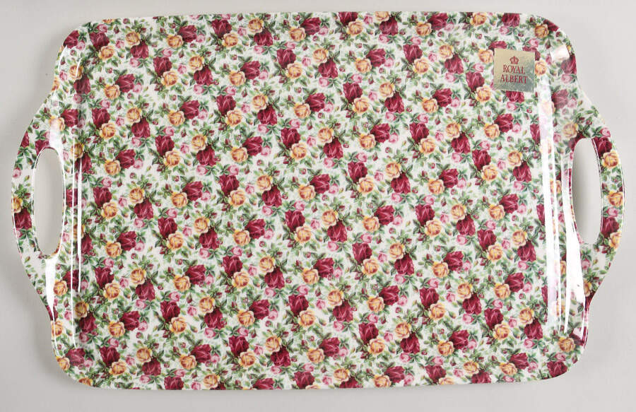 Old Country Roses Chintz Collection 19" Rectangular Handled Serving Melamine Tray by Royal Albert-1