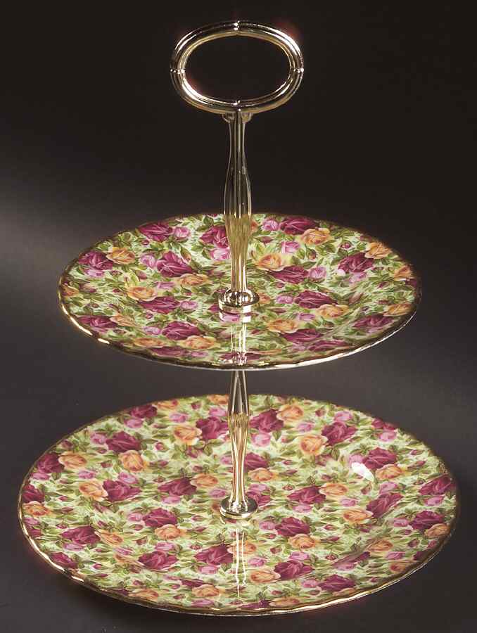 Old Country Roses Chintz Collection 2-Tiered Serving Tray (Salad & Bread/Butter Plate) by Royal Albert-1