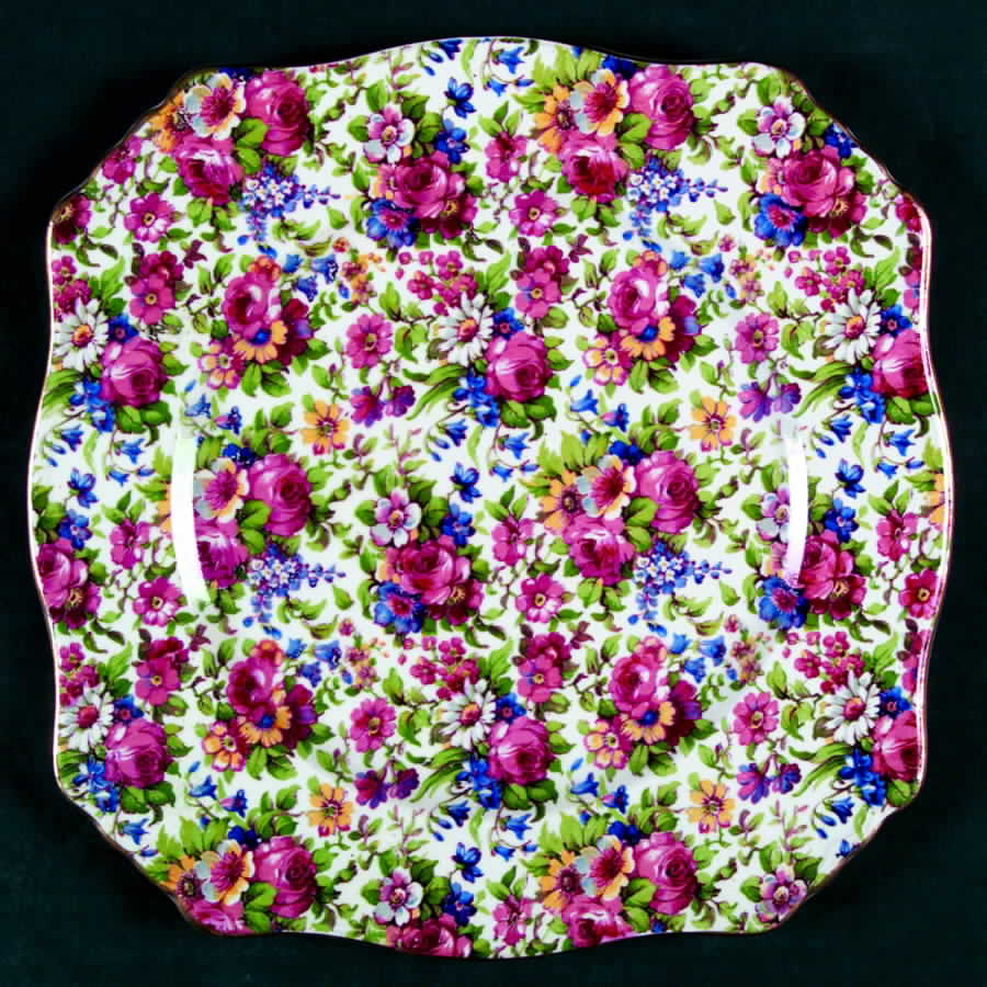 Summertime (Post 1960, White Background, Gold Trim) Square Luncheon Plate by Royal Winton-1
