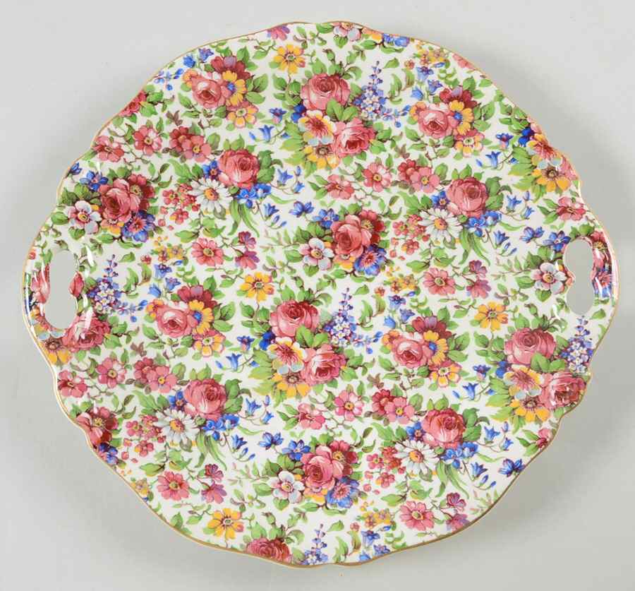 Summertime (Post 1960, White Background, Gold Trim) Handled Cake Plate by Royal Winton-1