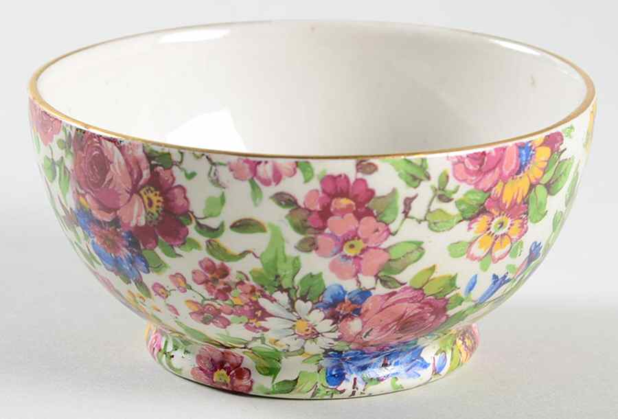Summertime (Post 1960, White Background, Gold Trim) Open Sugar Bowl by Royal Winton-1