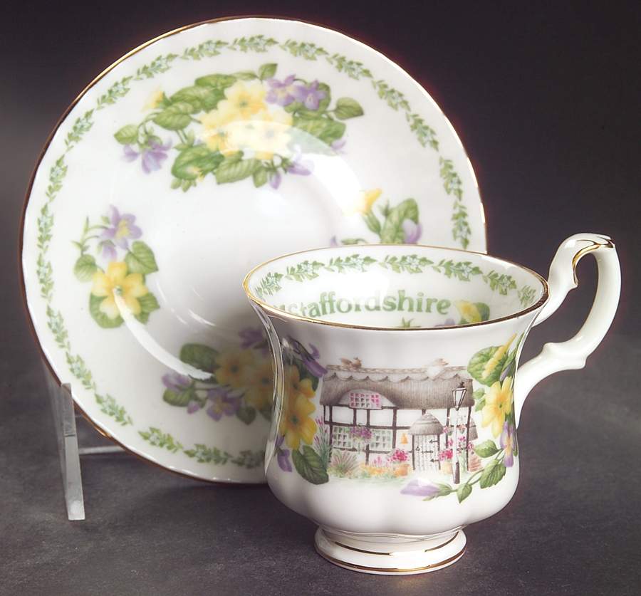 English Country Cottages Footed Demitasse Cup & Saucer Set by Royal Albert-1