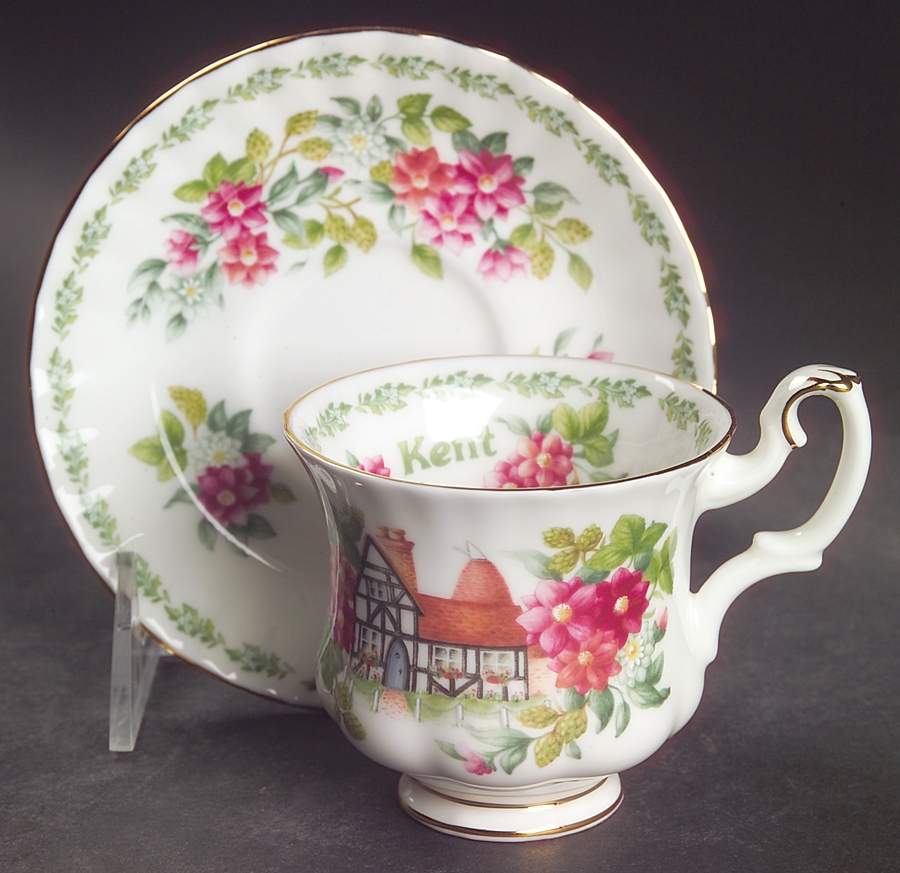 English Country Cottages Footed Demitasse Cup & Saucer Set by Royal Albert-1