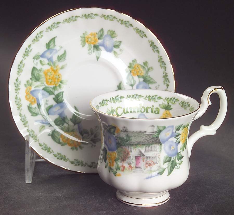English Country Cottages Footed Demitasse Cup & Saucer Set by Royal Albert-1