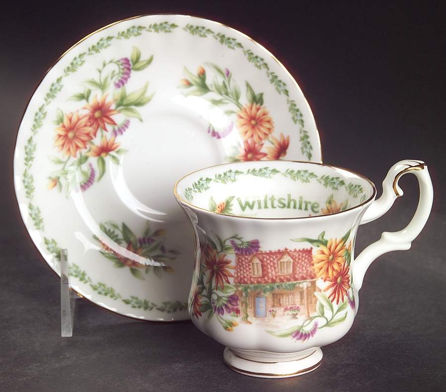 English Country Cottages Footed Demitasse Cup & Saucer Set by Royal Albert-1