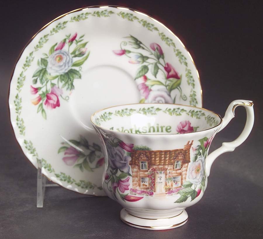 English Country Cottages Footed Cup & Saucer Set by Royal Albert-1
