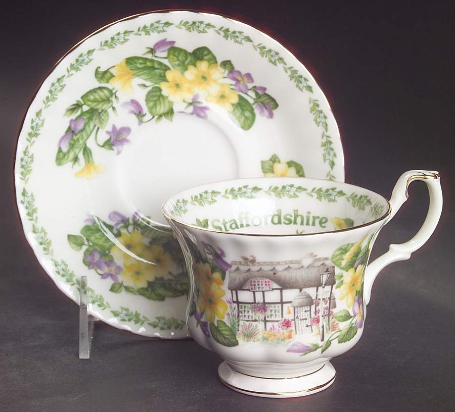 English Country Cottages Footed Cup & Saucer Set by Royal Albert-1