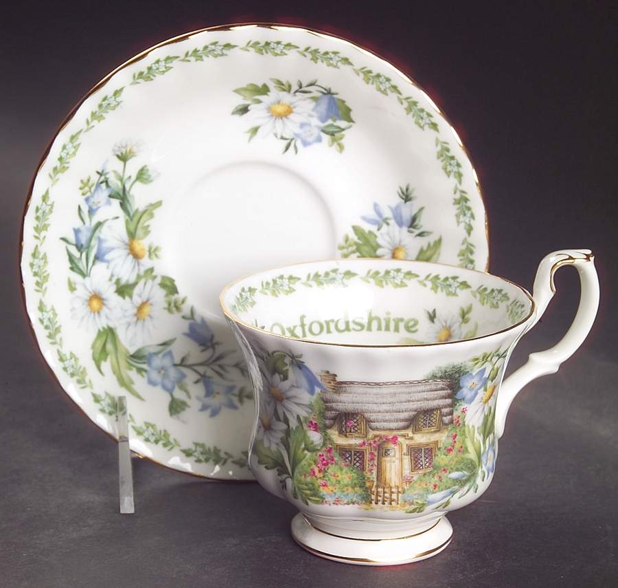 English Country Cottages Footed Cup & Saucer Set by Royal Albert-1