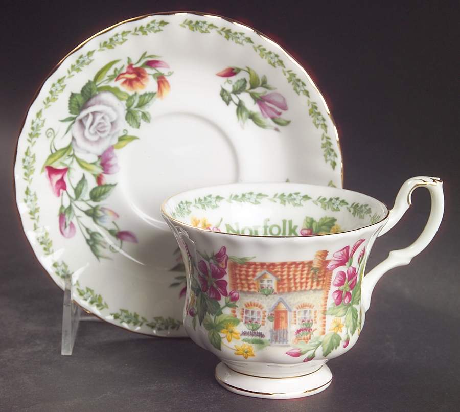 English Country Cottages Footed Cup & Saucer Set by Royal Albert-1