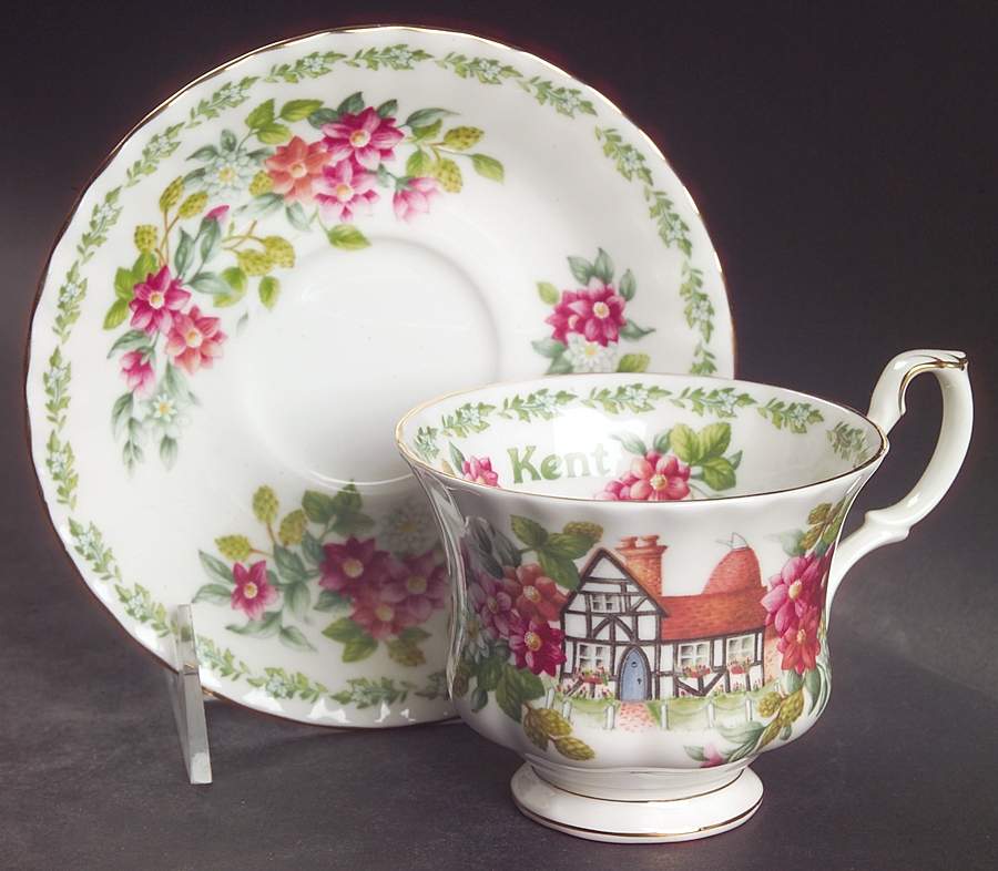English Country Cottages Footed Cup & Saucer Set by Royal Albert-1