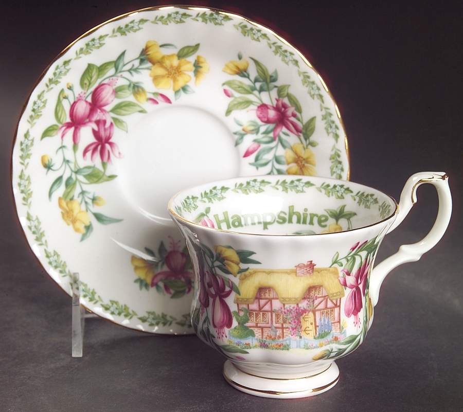 English Country Cottages Footed Cup & Saucer Set by Royal Albert-1