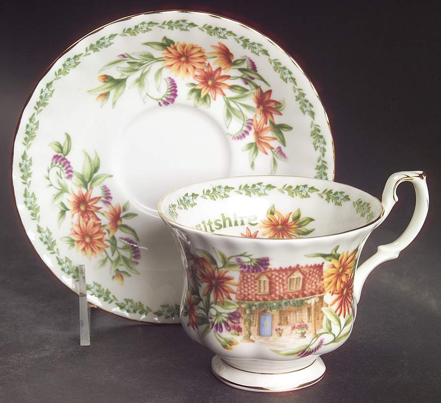 English Country Cottages Footed Cup & Saucer Set by Royal Albert-1