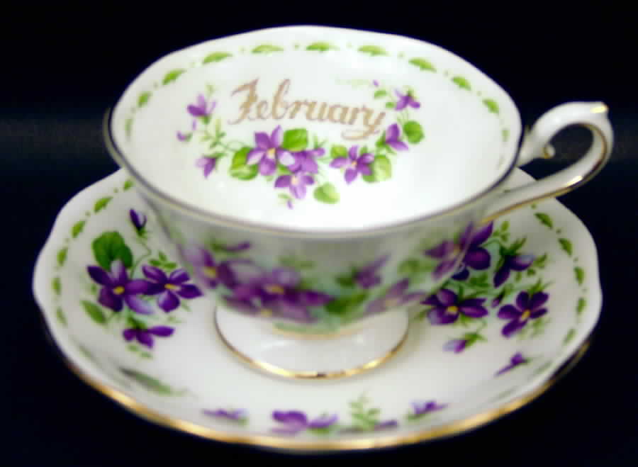 Flower of The Month (Newer, Hampton) Footed Cup & Saucer Set by Royal Albert-1