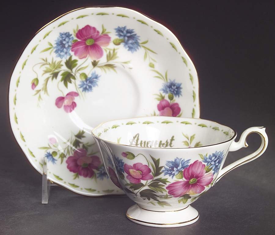 Flower of The Month (Newer, Hampton) Footed Cup & Saucer Set by Royal Albert-1