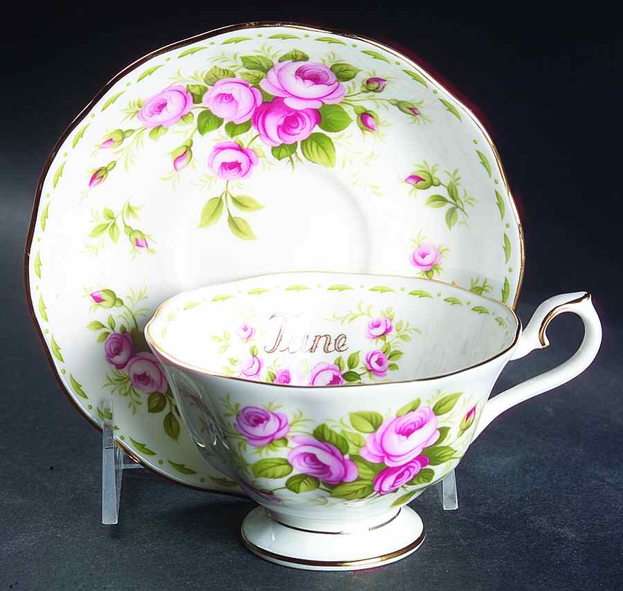 Flower of The Month (Newer, Hampton) Footed Cup & Saucer Set by Royal Albert-1