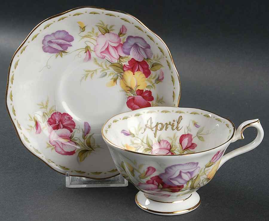Flower of The Month (Newer, Hampton) Footed Cup & Saucer Set by Royal Albert-1