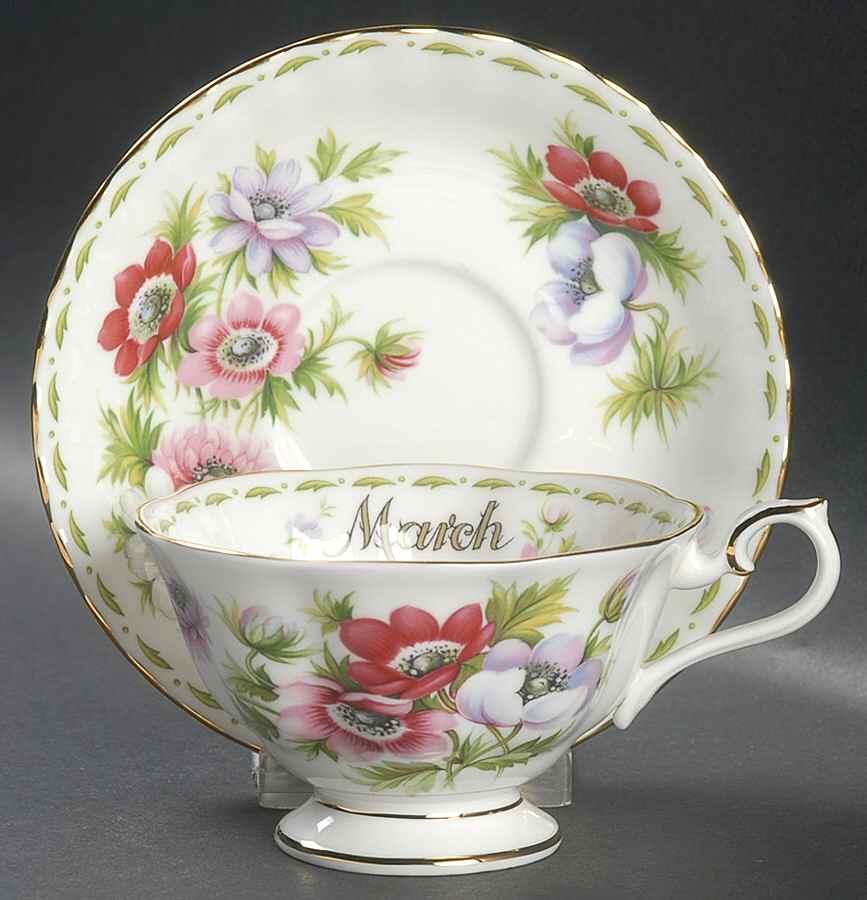 Flower of The Month (Newer, Hampton) Footed Cup & Saucer Set by Royal Albert-1