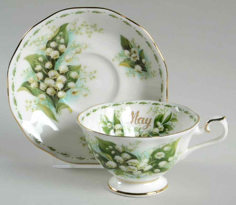 Flower of The Month (Newer, Hampton) Footed Cup & Saucer Set by Royal Albert-1