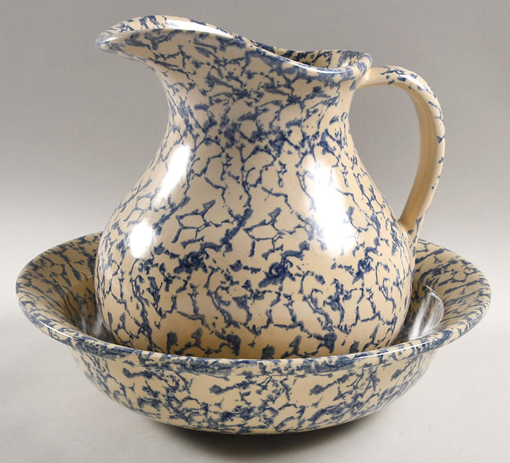 Spongeware Blue 96 Oz Pitcher and Bowl Set by Robinson - Ransbottom-1