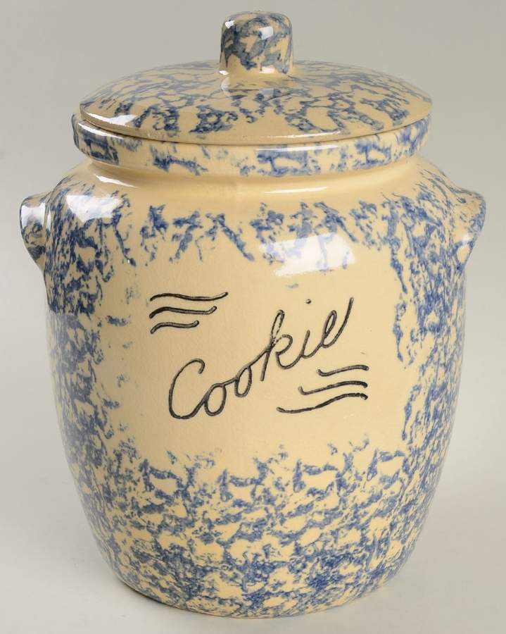 Spongeware Blue Cookie Jar & Lid by Robinson - Ransbottom-1