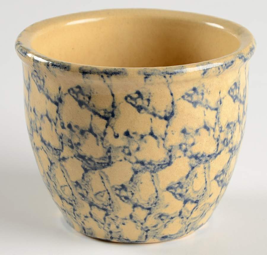 Spongeware Blue Small Open Crock by Robinson - Ransbottom-1