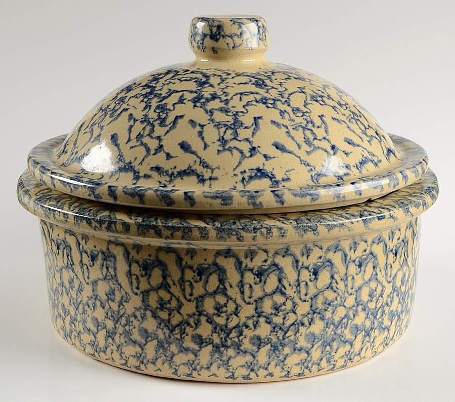 Spongeware Blue 3 Quart Round Covered Casserole by Robinson - Ransbottom-1