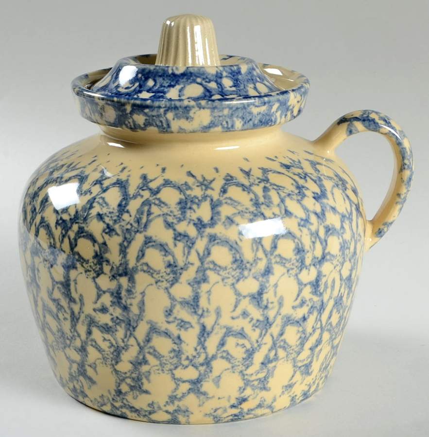 Spongeware Blue Bean Pot & Lid by Robinson - Ransbottom-1