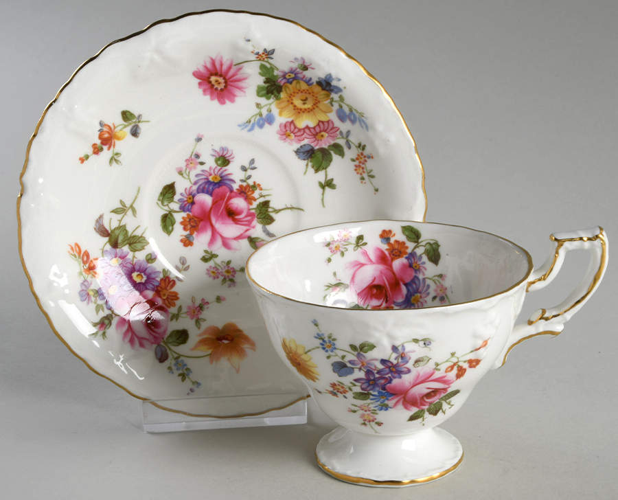 Derby Posies (Vine Shape) Footed Cup & Saucer Set by Royal Crown Derby-1