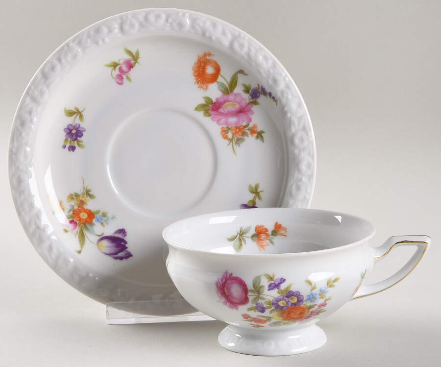 Flowers (Maria Stamp) Footed Cup & Saucer Set by Rosenthal - Continental-1