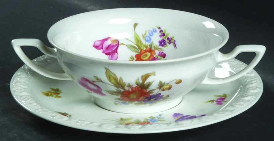 Flowers (Maria Stamp) Footed Cream Soup Bowl & Saucer Set by Rosenthal - Continental-1