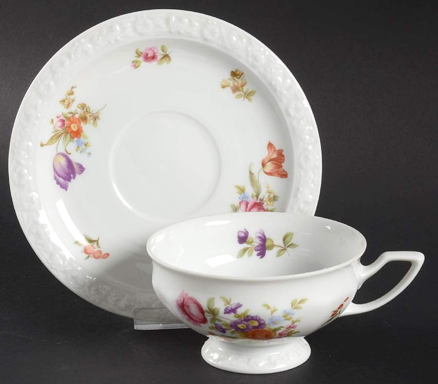 Flowers (Maria Stamp) Footed Cup & Saucer Set by Rosenthal - Continental-1