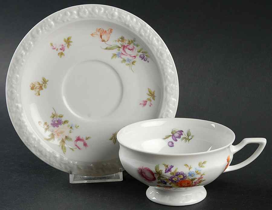 Flowers (Maria Stamp) Footed Cup & Saucer Set by Rosenthal - Continental-1