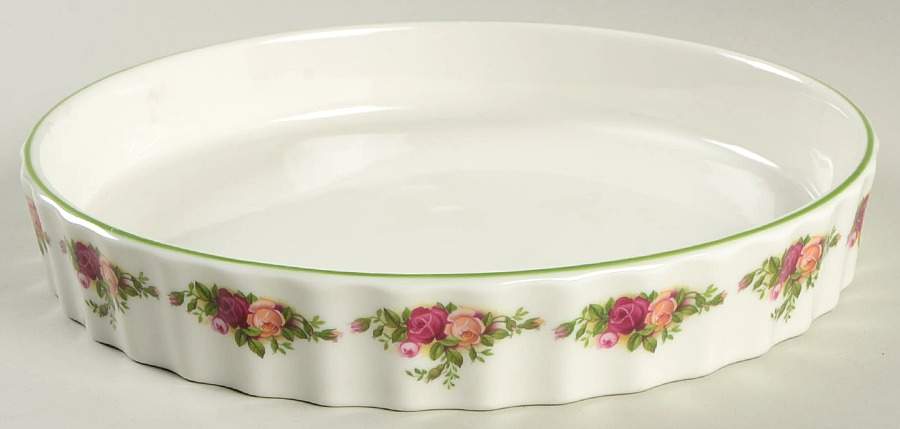 Old Country Roses White (Green Trim) 9'' Quiche by Royal Albert-1