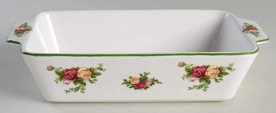 Old Country Roses White (Green Trim) 10" Rectangular Baker by Royal Albert-1