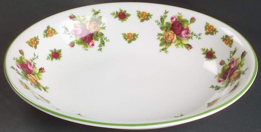 Old Country Roses White (Green Trim) 10" Oval Vegetable Bowl by Royal Albert-1