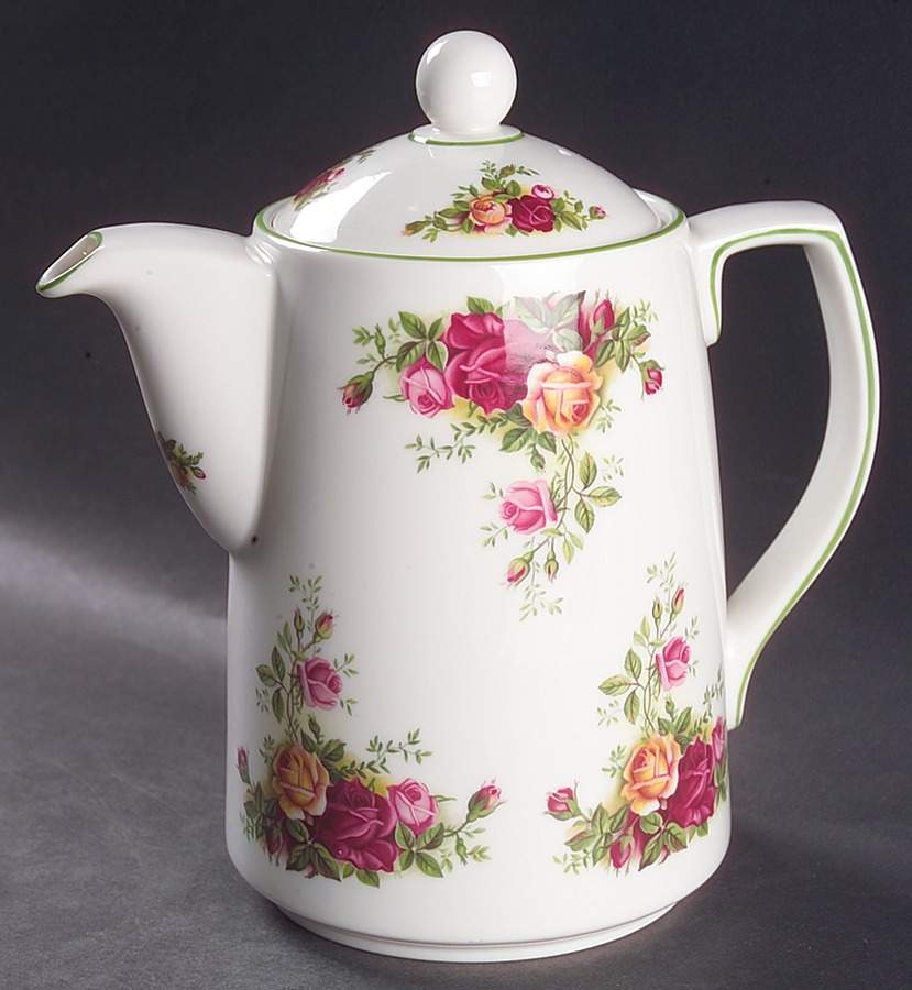 Old Country Roses White (Green Trim) Coffee Pot & Lid by Royal Albert-1