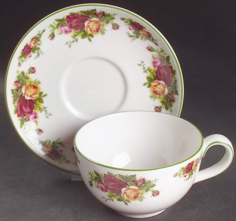 Old Country Roses White (Green Trim) Breakfast Cup & Saucer Set by Royal Albert-1