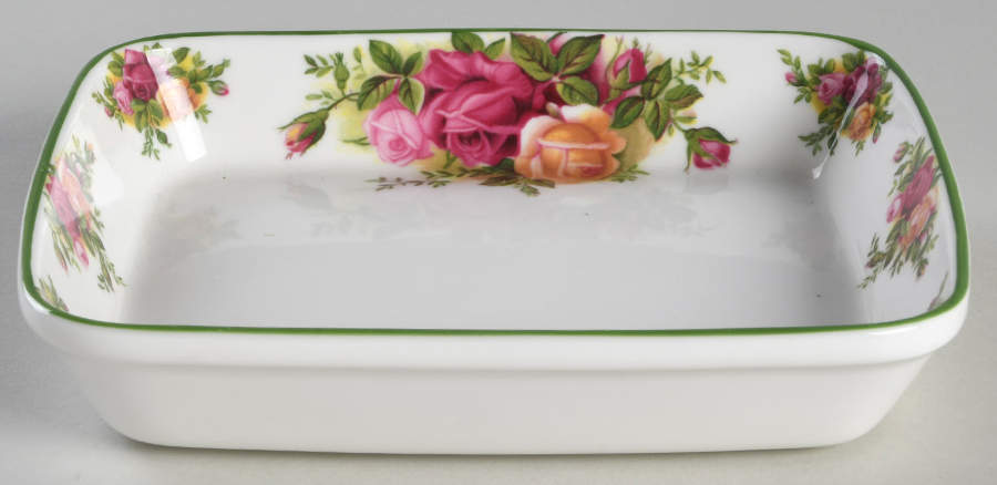 Old Country Roses White (Green Trim) 6" Rectangular Baker by Royal Albert-1