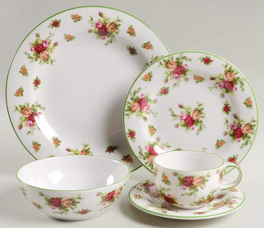 Old Country Roses White (Green Trim) 5 Piece Place Setting by Royal Albert-1