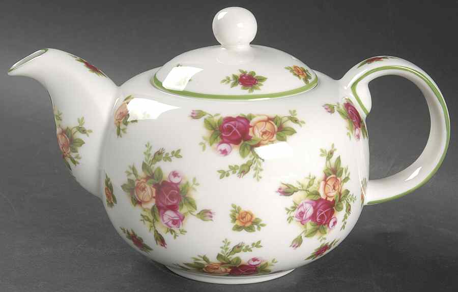 Old Country Roses White (Green Trim) Teapot & Lid by Royal Albert-1