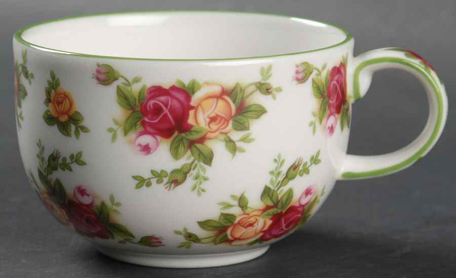 Old Country Roses White (Green Trim) Flat Cup by Royal Albert-1