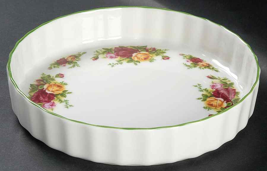 Old Country Roses White (Green Trim) 8" Quiche by Royal Albert-1