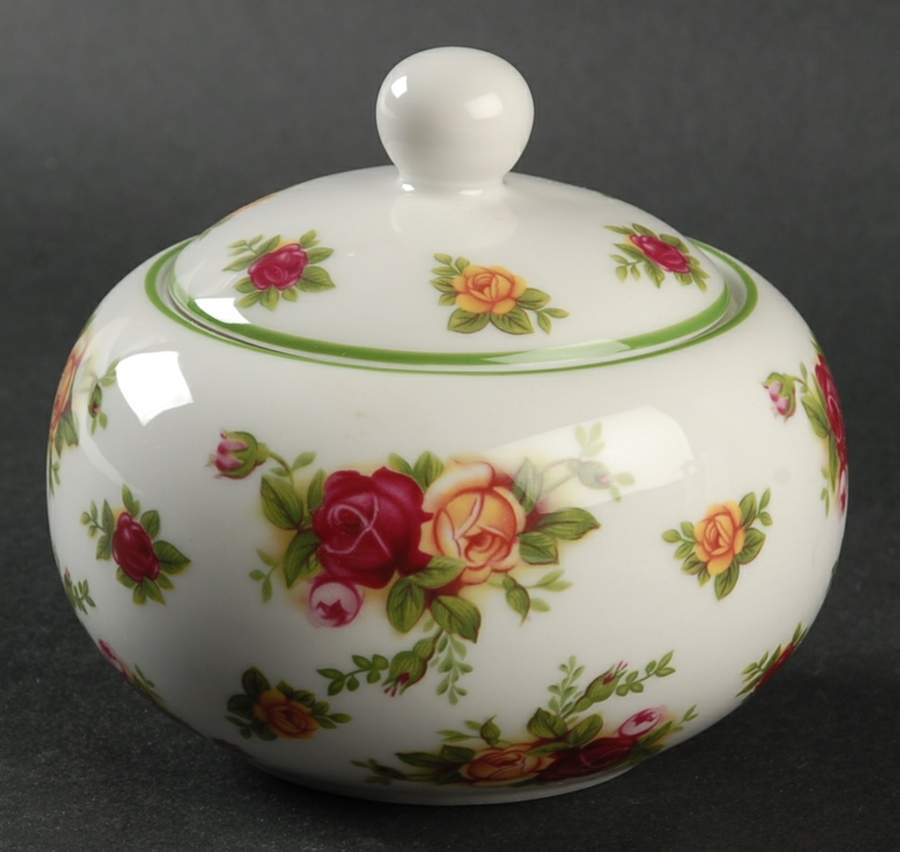 Old Country Roses White (Green Trim) Sugar Bowl & Lid by Royal Albert-1