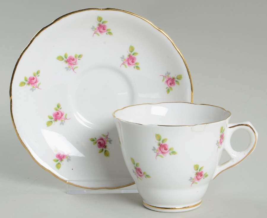 Rosebud Footed Cup & Saucer Set by Royal Stafford-1