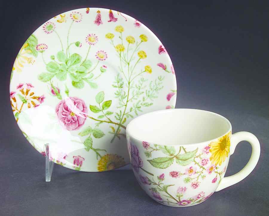 Hedgerow (Earthenware, Wildflowers) Flat Cup & Saucer Set by Royal Stafford-1