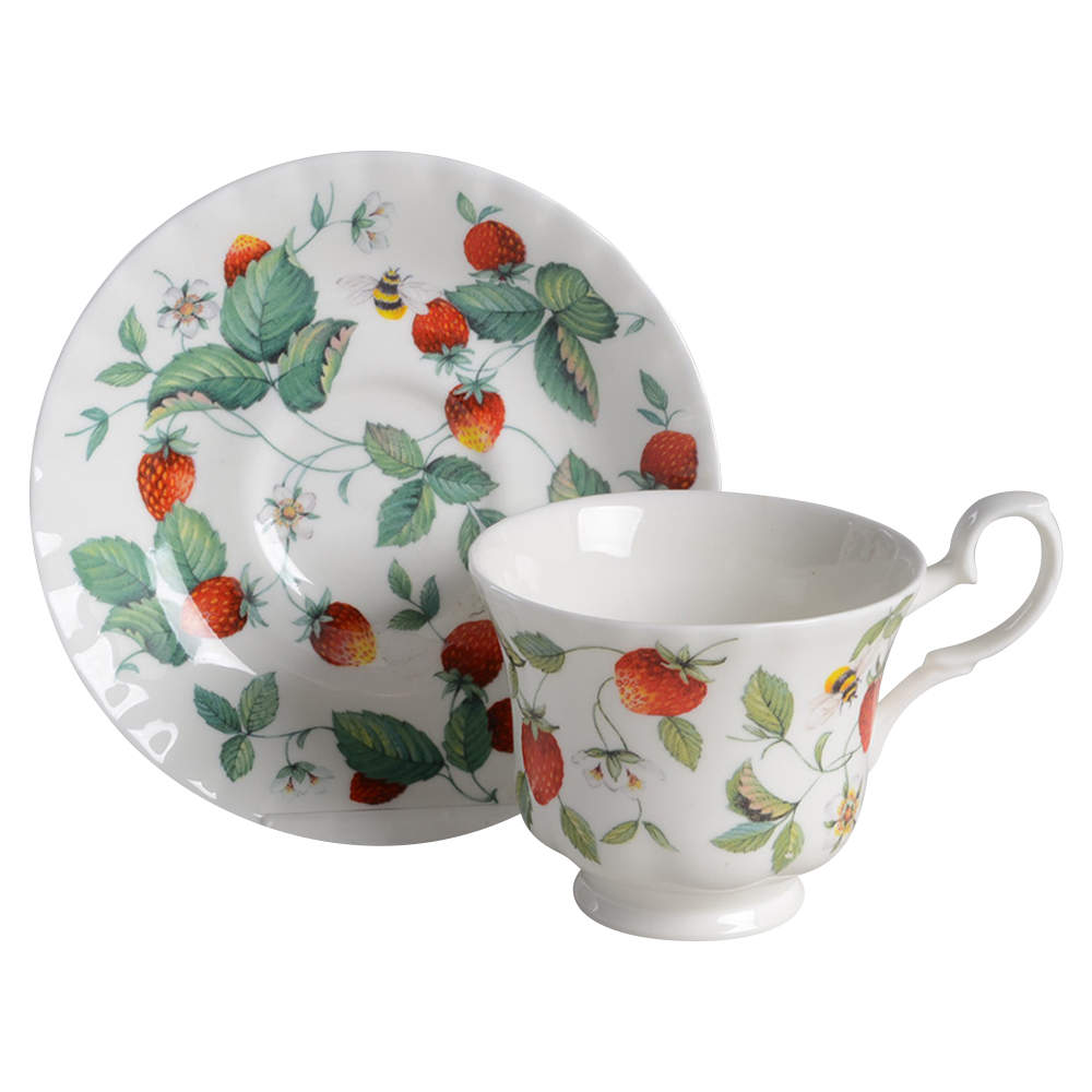 Alpine Strawberry Footed Cup & Saucer Set by Roy Kirkham-1
