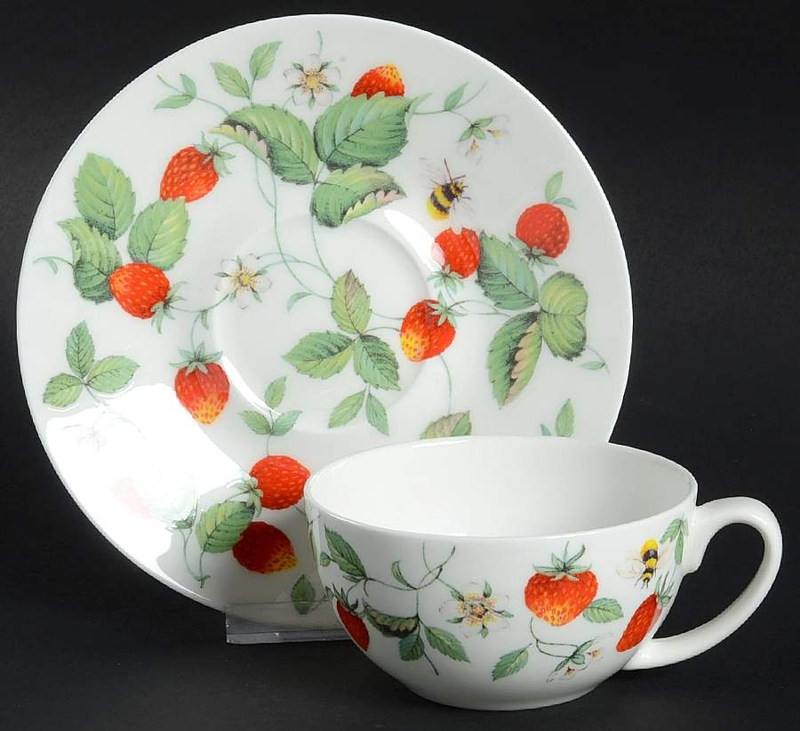 Alpine Strawberry Flat Cup & Saucer Set by Roy Kirkham-1